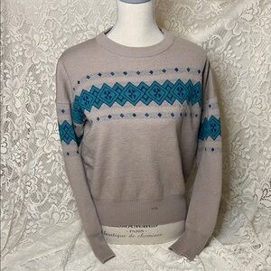 Vintage Patterned Beige and Teal Sweater PLEASE READ DESCRIPTION.